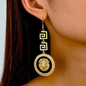 Gold and Black Lion Medallion Earrings